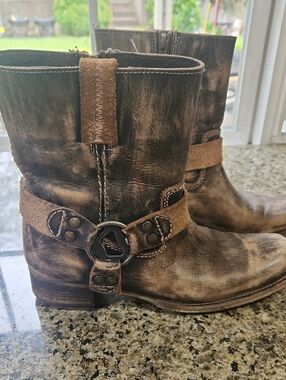 Bed Stu Brown Distressed Leather Ankle Boots